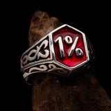 Excellent crafted Men's Red Outlaw Biker Ring 1% - Sterling Silver - BikeRing4u