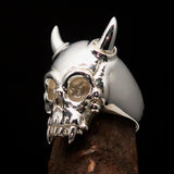 Excellent crafted Men's Biker Ring horned Devil Skull - Mirror Polished Sterling Silver - BikeRing4u