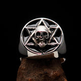 Excellent crafted Men's Biker Ring Black Hebrew Skull - Sterling Silver 925 - BikeRing4u