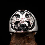 Excellent crafted ancient Men's Twin Head Eagle Ring Black - Sterling Silver - BikeRing4u