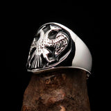 Excellent crafted ancient Men's Twin Head Eagle Ring Black - Sterling Silver - BikeRing4u