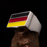 Excellent crafted rectangle shaped Men's German Flag Ring - Sterling Silver - BikeRing4u
