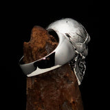 Excellent crafted Men's antiqued Head Shot Skull Ring - Sterling Silver - BikeRing4u