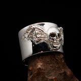 Excellent crafted winged Bat Skull Ring - Sterling Silver - BikeRing4u