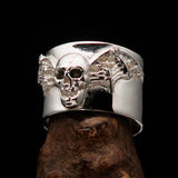 Excellent crafted winged Bat Skull Ring - Sterling Silver - BikeRing4u