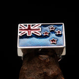 Excellent crafted rectangle shaped Men's New Zealand Flag Ring - Sterling Silver - BikeRing4u