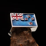 Excellent crafted rectangle shaped Men's New Zealand Flag Ring - Sterling Silver - BikeRing4u