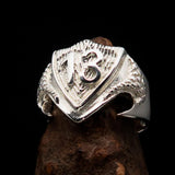 Excellent Crafted Men's Lucky Number 13 Shield Ring - Sterling Silver - BikeRing4u