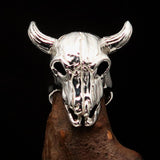 Excellent crafted Men's Bull Skull Cowboy Ring - Mirror Polished Sterling Silver - BikeRing4u