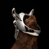 Excellent crafted Men's Bull Skull Cowboy Ring - Mirror Polished Sterling Silver - BikeRing4u