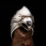 Excellent crafted Men's Falcon Head Ring - Mirror Polished Sterling Silver - BikeRing4u