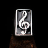 Excellent crafted Men's Musician Ring Treble Clef Symbol Black - Sterling Silver - BikeRing4u