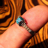 Sterling Silver Solitaire Band Ring with oval Cut Blue Zircon and 8 CZ - Size 6.25 - BikeRing4u