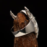 Excellent crafted Men's horned Viking Warrior Ring - Mirror Polished Sterling Silver - BikeRing4u