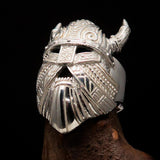 Excellent crafted Men's horned Viking Warrior Ring - Mirror Polished Sterling Silver - BikeRing4u