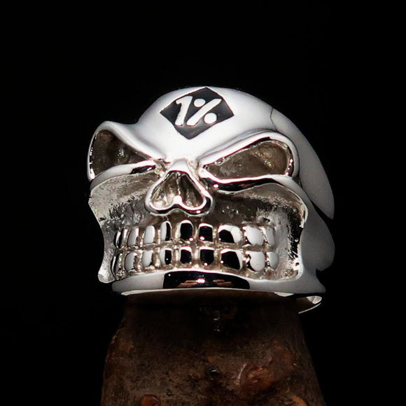 Excellent Crafted Men's Outlaw Black 1% er Gnome Skull Ring - Sterling Silver - BikeRing4u