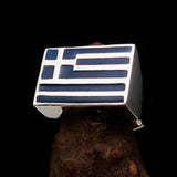 Perfectly crafted Men's Ring Flag of Greece - Sterling Silver - BikeRing4u