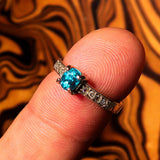 Sterling Silver Solitaire Band Ring with oval Cut Blue Zircon and 8 CZ - Size 4.75 - BikeRing4u