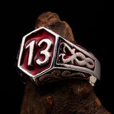 Excellent crafted Men's Biker Ring red Number 13 - Sterling Silver 925 - BikeRing4u