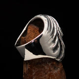 Excellent crafted Men's Grim Reaper Skull Ring Hear No Evil - Sterling Silver - BikeRing4u