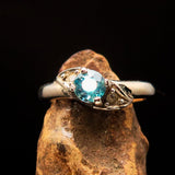 Sterling Silver Gemstone Solitaire Ring with oval Cut Blue Zircon 2 CZ - Size 5 - BikeRing4u