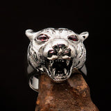 Excellent crafted Men's Tiger Ring red CZ Eyes - Sterling Silver - BikeRing4u