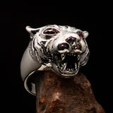 Excellent crafted Men's Tiger Ring red CZ Eyes - Sterling Silver - BikeRing4u
