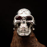 Excellent crafted Men's Gamer Ring Biohazard Skull red CZ Eyes - Sterling Silver - BikeRing4u
