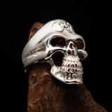 Excellent crafted Men's Gamer Ring Biohazard Skull red CZ Eyes - Sterling Silver - BikeRing4u
