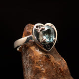 Heart shaped Gemstone Sterling Silver Solitaire Ring with oval Cut Blue Zircon - Size 6.5 - BikeRing4u