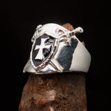 Crossed Swords Men's black Knights Templar Cross Ring - Sterling Silver - BikeRing4u