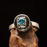 Sterling Silver Solitaire Ring with oval Cut Blue Zircon and 15 CZ - Size 5.75 - BikeRing4u