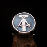 Perfectly crafted Men's GDR Socialist Ring Hammer Compasses blue - Sterling Silver - BikeRing4u