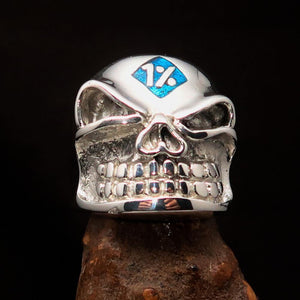 Excellent Crafted Men's Outlaw Blue 1% er Gnome Skull Ring - Sterling Silver - BikeRing4u