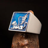Perfectly crafted Men's Ring winged blue Lion of Venice - Sterling Silver - BikeRing4u