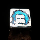 Excellent crafted Men's blue Man with Beard Ring - Sterling Silver - BikeRing4u
