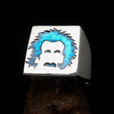 Excellent crafted Men's blue Man with Beard Ring - Sterling Silver - BikeRing4u