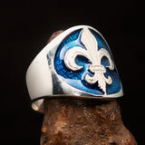 Excellent crafted Men's Blue Fleur de Lis Seal Ring - Sterling Silver - BikeRing4u