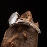 Sterling Silver Ring with marquise shaped Ceylon Moonstone and 2 CZ - BikeRing4u