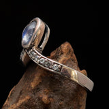 Sterling Silver Solitaire Ring with oval cut Ceylon Moonstone and 10 CZ - BikeRing4u