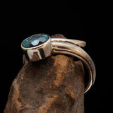 Sterling Silver Women's Band Ring with oval Cut Blue Zircon - Size 6.5 - BikeRing4u