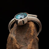 Sterling Silver Women's Band Ring with oval Cut Blue Zircon - Size 6.5 - BikeRing4u