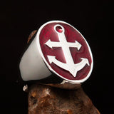 Perfectly crafted Men's Sailor Ring Big Anchor red - Sterling Silver - BikeRing4u