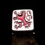 Perfectly crafted Men's red Rampant Lion Ring - Sterling Silver - BikeRing4u