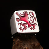 Perfectly crafted Men's red Rampant Lion Ring - Sterling Silver - BikeRing4u
