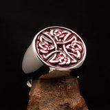 Perfectly crafted Men's Ring Celtic Birgit's Cross Red - Sterling Silver - BikeRing4u