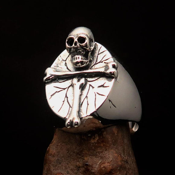 Excellent crafted Men's Sterling Silver Ring Bone Cross R.I.P Skull - BikeRing4u