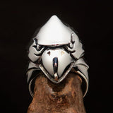 Excellent crafted Men's Falcon Hawk Head Ring - antiqued Sterling Silver - BikeRing4u