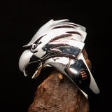 Excellent crafted Men's Falcon Hawk Head Ring - antiqued Sterling Silver - BikeRing4u