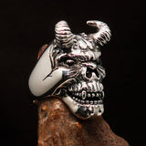 Excellent crafted Men's horned Devil Sterling Silver Ring - BikeRing4u